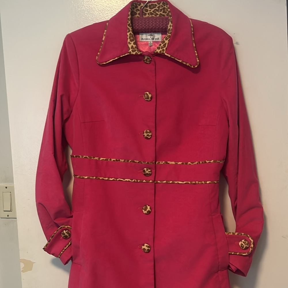 Vintage Andrea Becker Stylish Pink Women's Coat with Leopard Trim